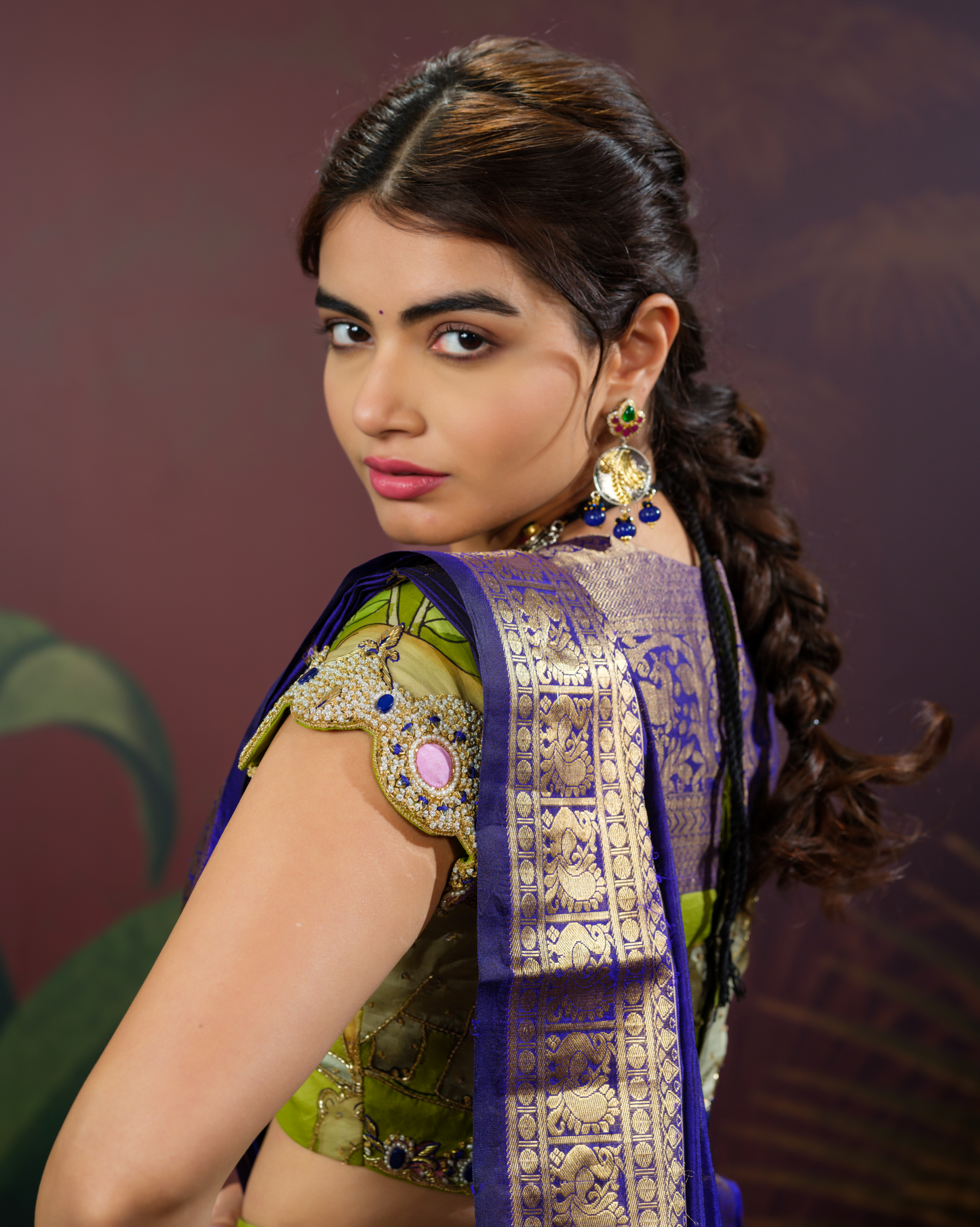 Mehendi Green Kanchi Pattu Kalamkari Lehenga