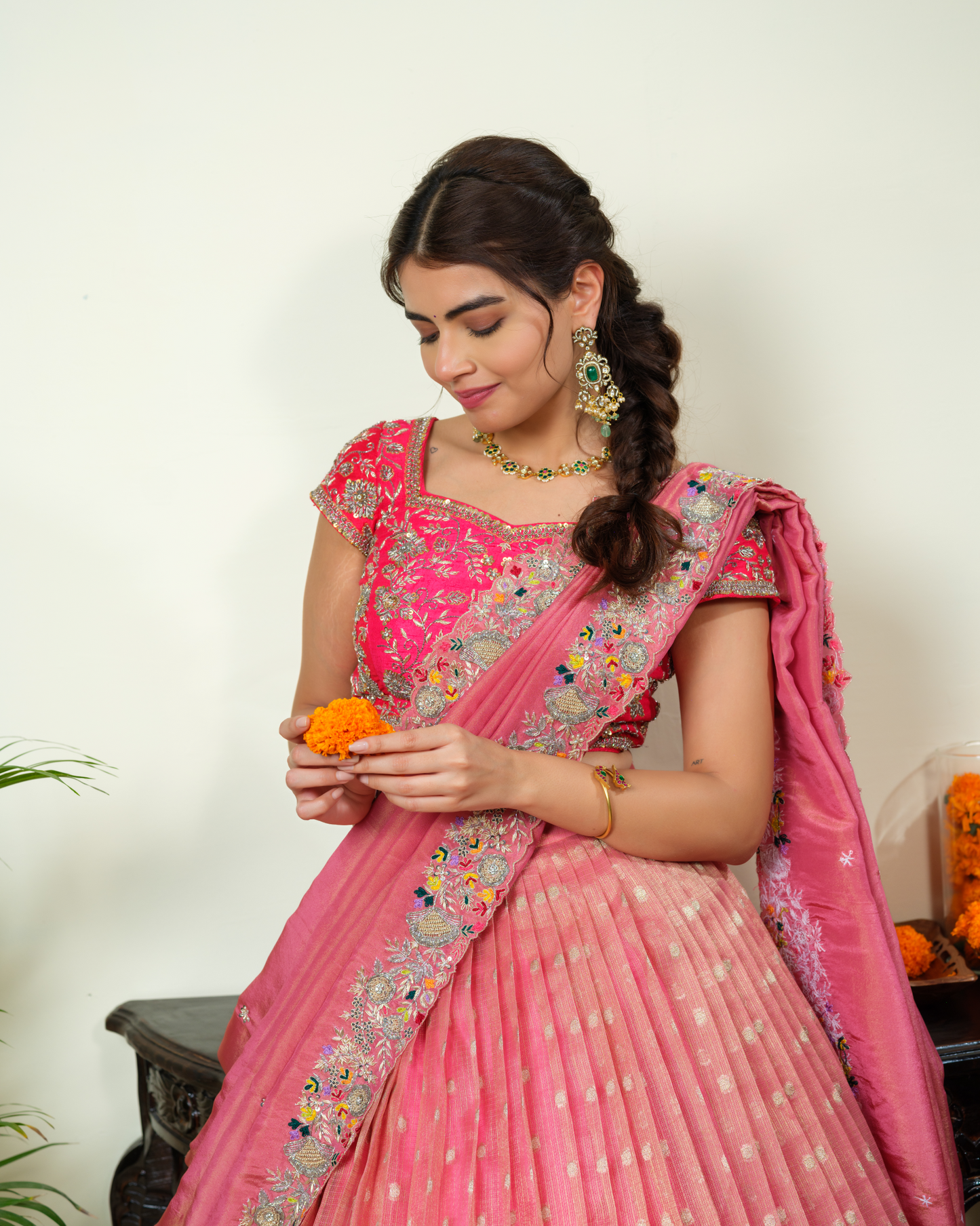 Peach Pink Zarikota Lehenga