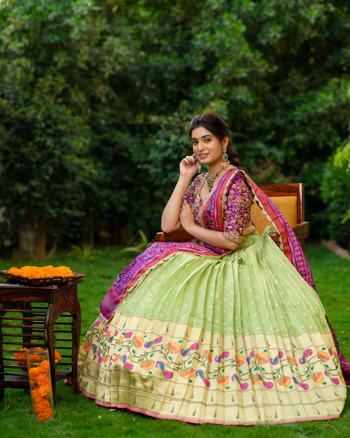 Parrot Green Zarikota Lehenga