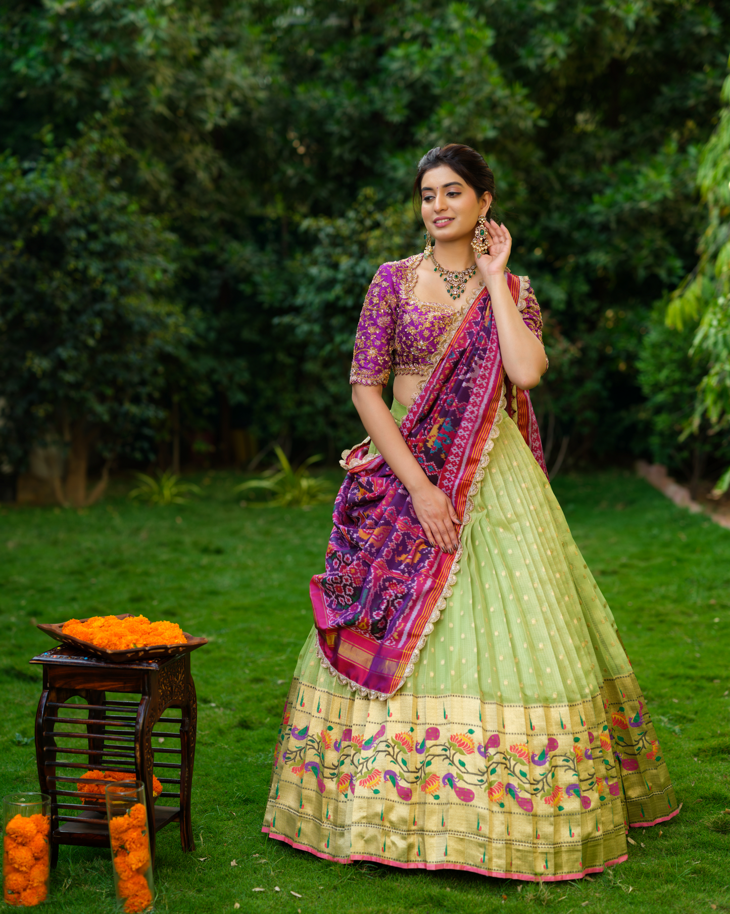 Parrot Green Zarikota Lehenga