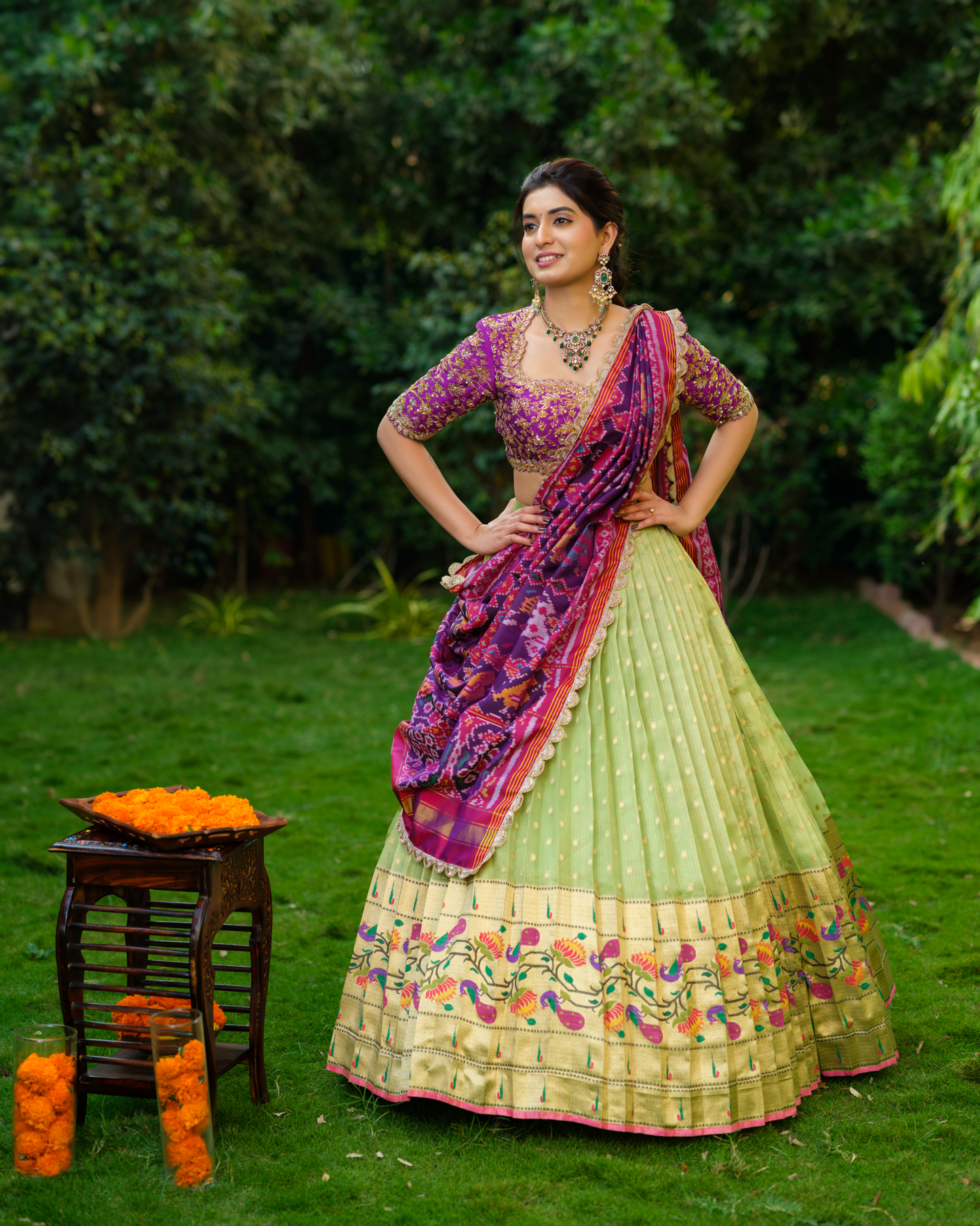 Parrot Green Zarikota Lehenga