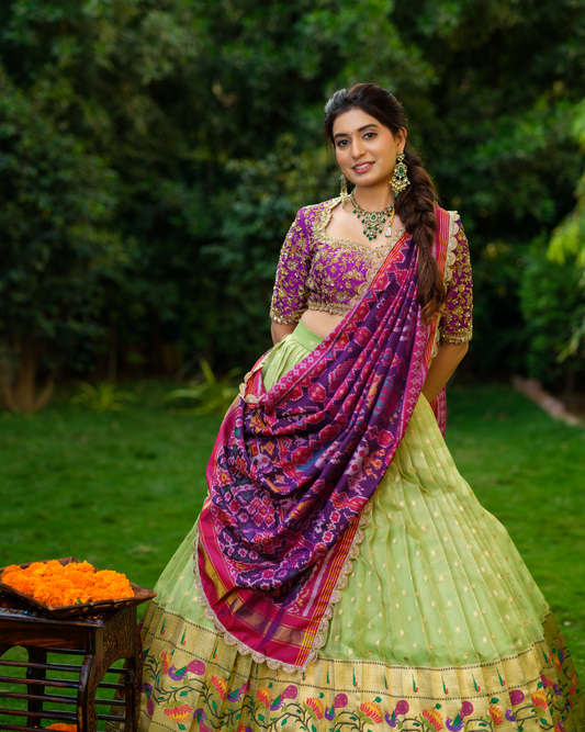 Parrot Green Zarikota Lehenga