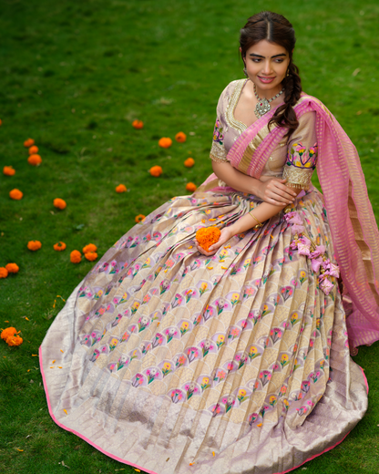 Multi color tissue zarikota lehenga
