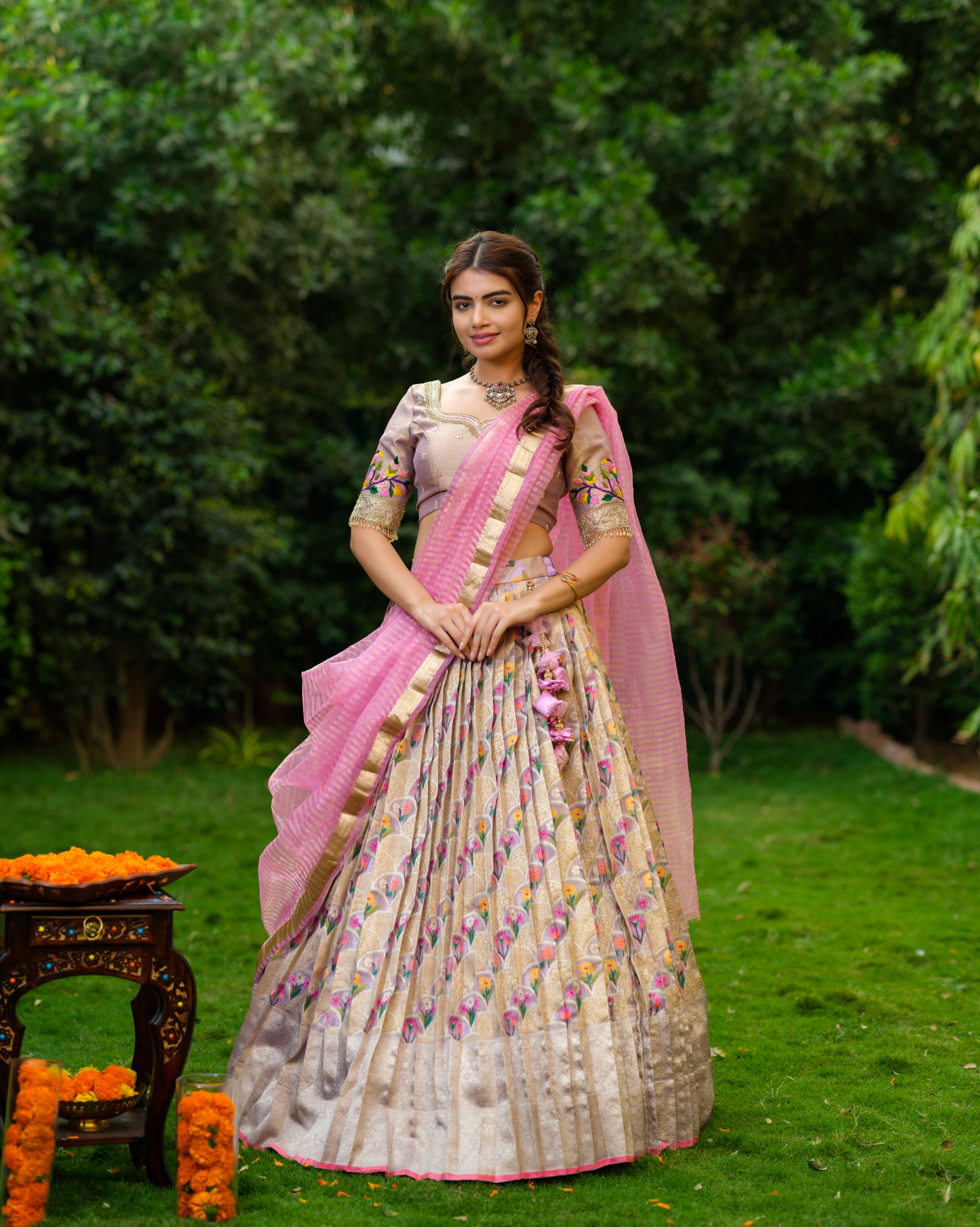 Multi color tissue zarikota lehenga