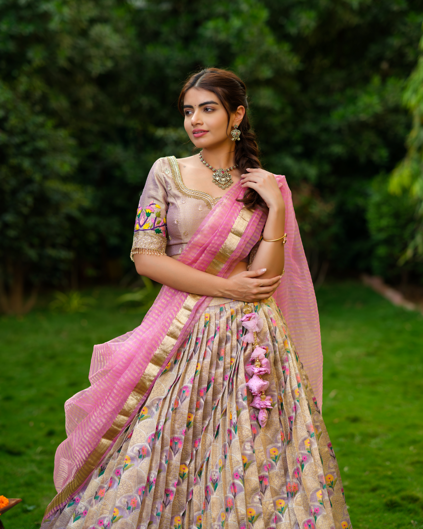 Multi color tissue zarikota lehenga