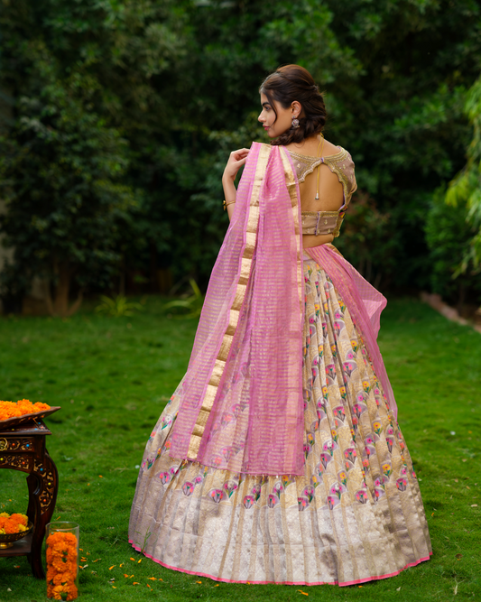Multi color tissue zarikota lehenga