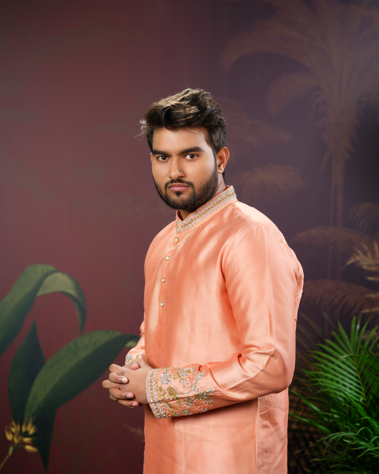 Peach Hand Work Kurta
