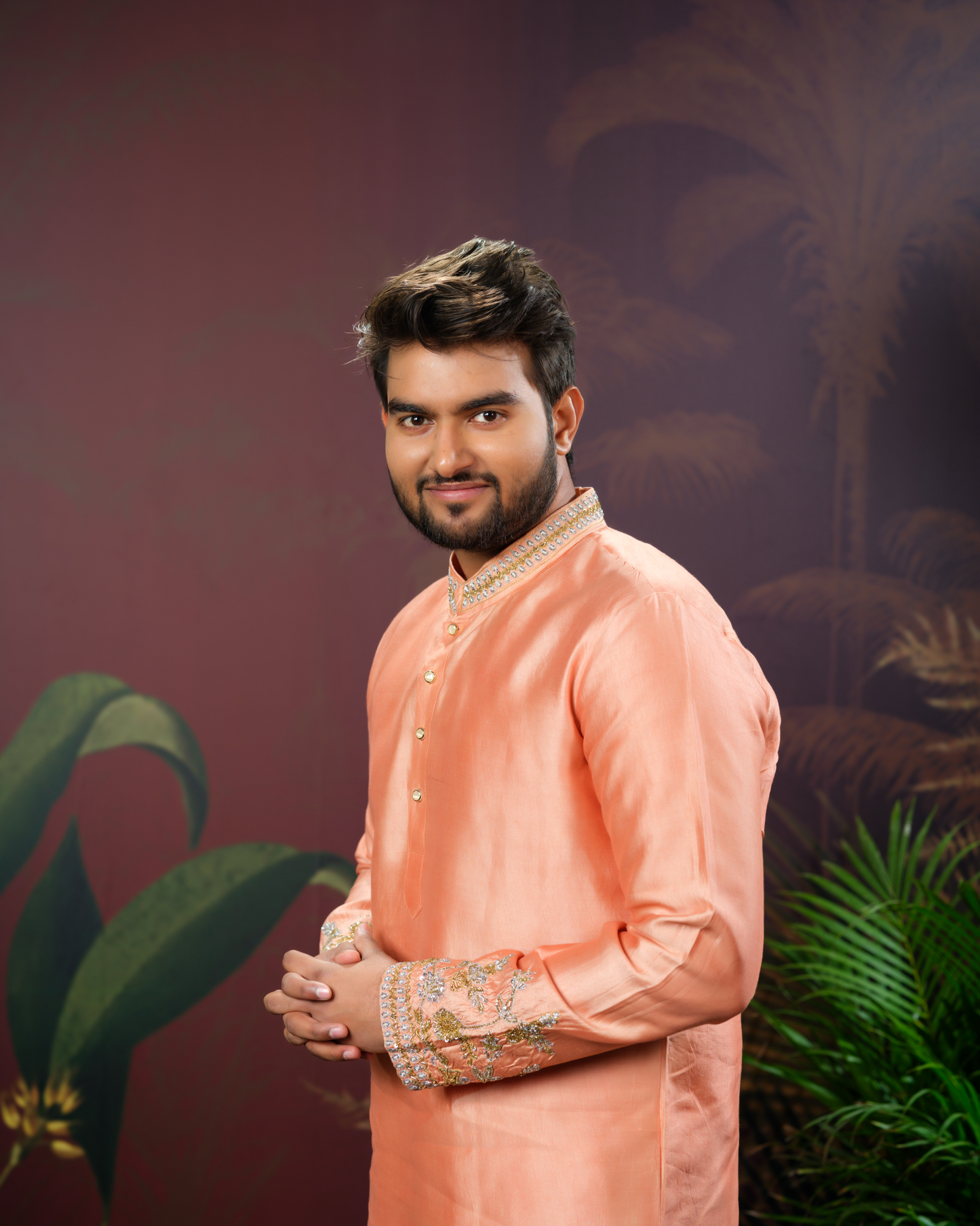 Peach Hand Work Kurta
