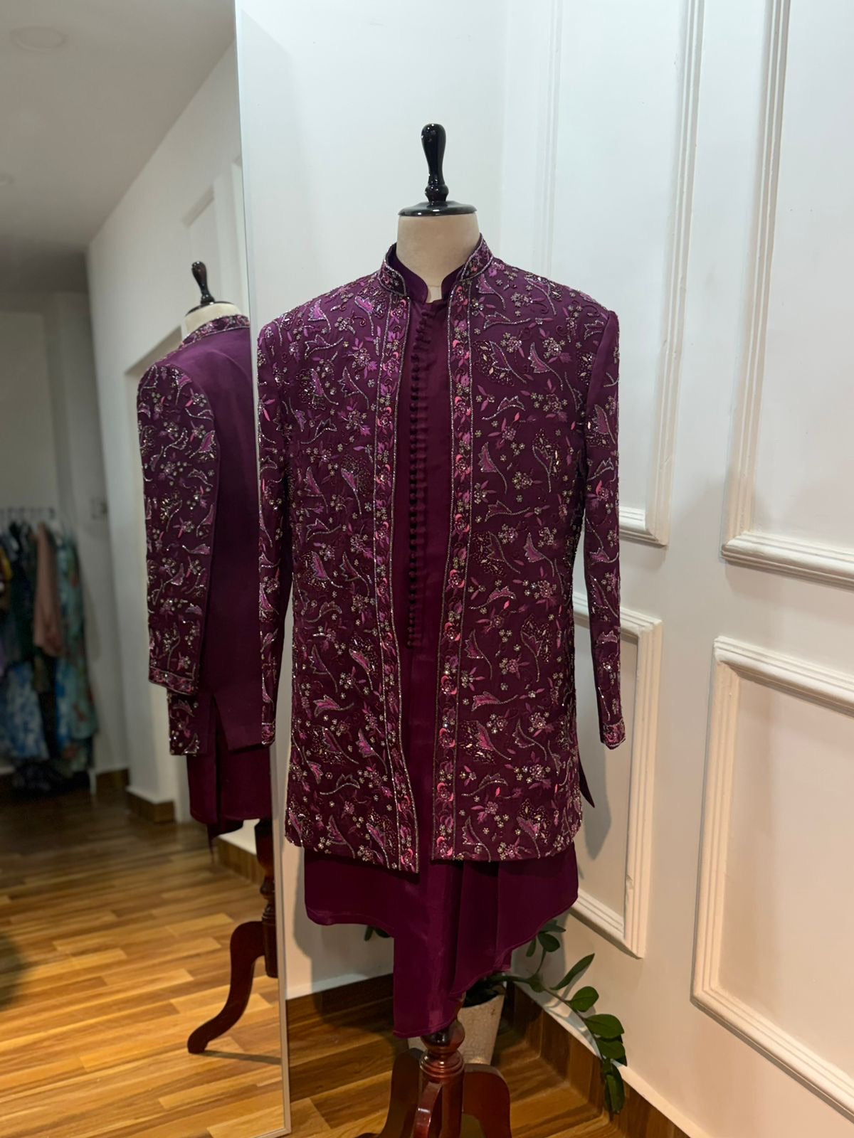 Open sherwani with rawsilk
