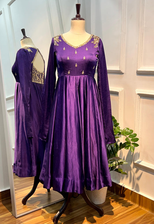 Royal Purple Satin Silk Anarkali with Zardosi & Cut Dana Handwork