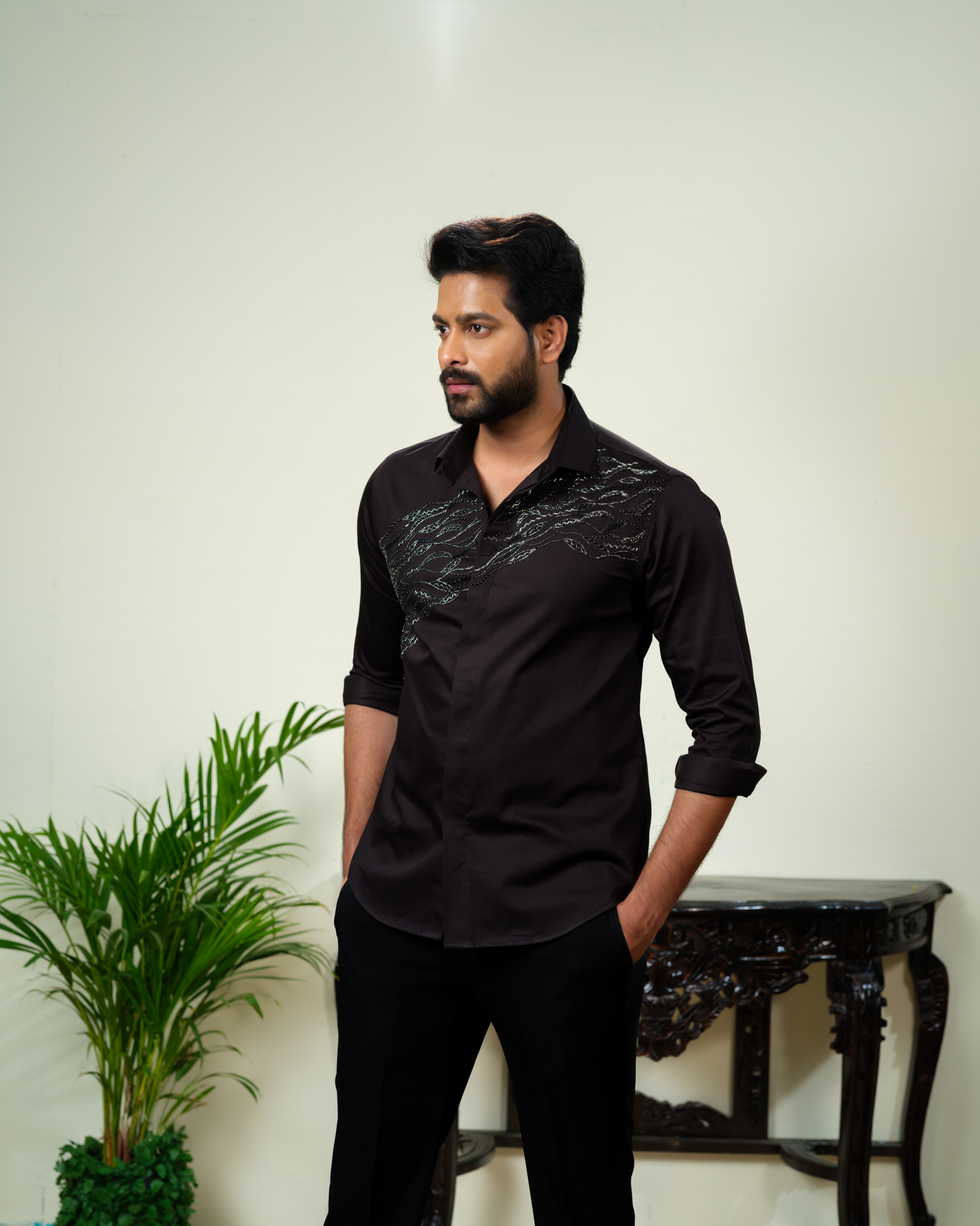 Black Hand Embroidered Shirt
