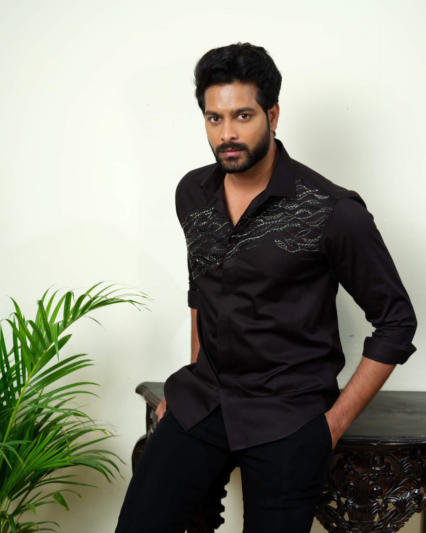 Black Hand Embroidered Shirt