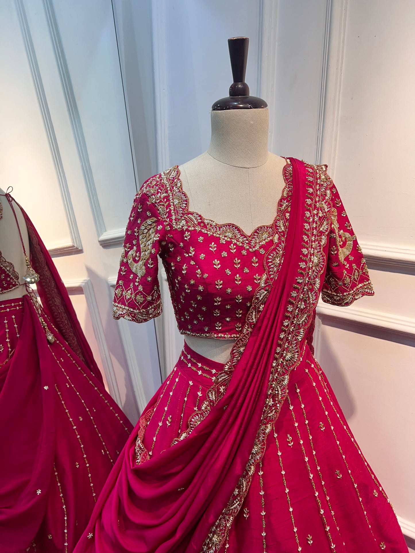 Bright Pink Hand-Embroidered Lehenga Set