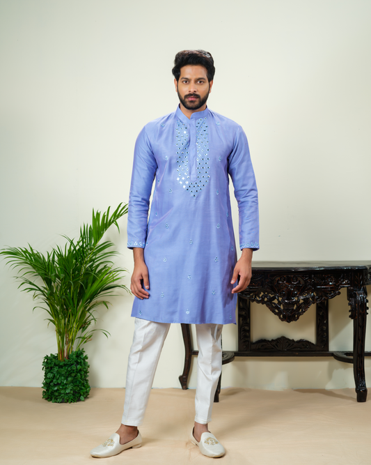 Blue mirror embroidered Kurta along with Pant