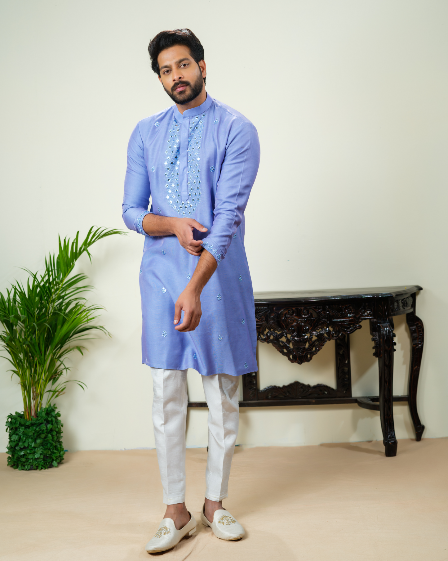 Blue mirror embroidered Kurta along with Pant