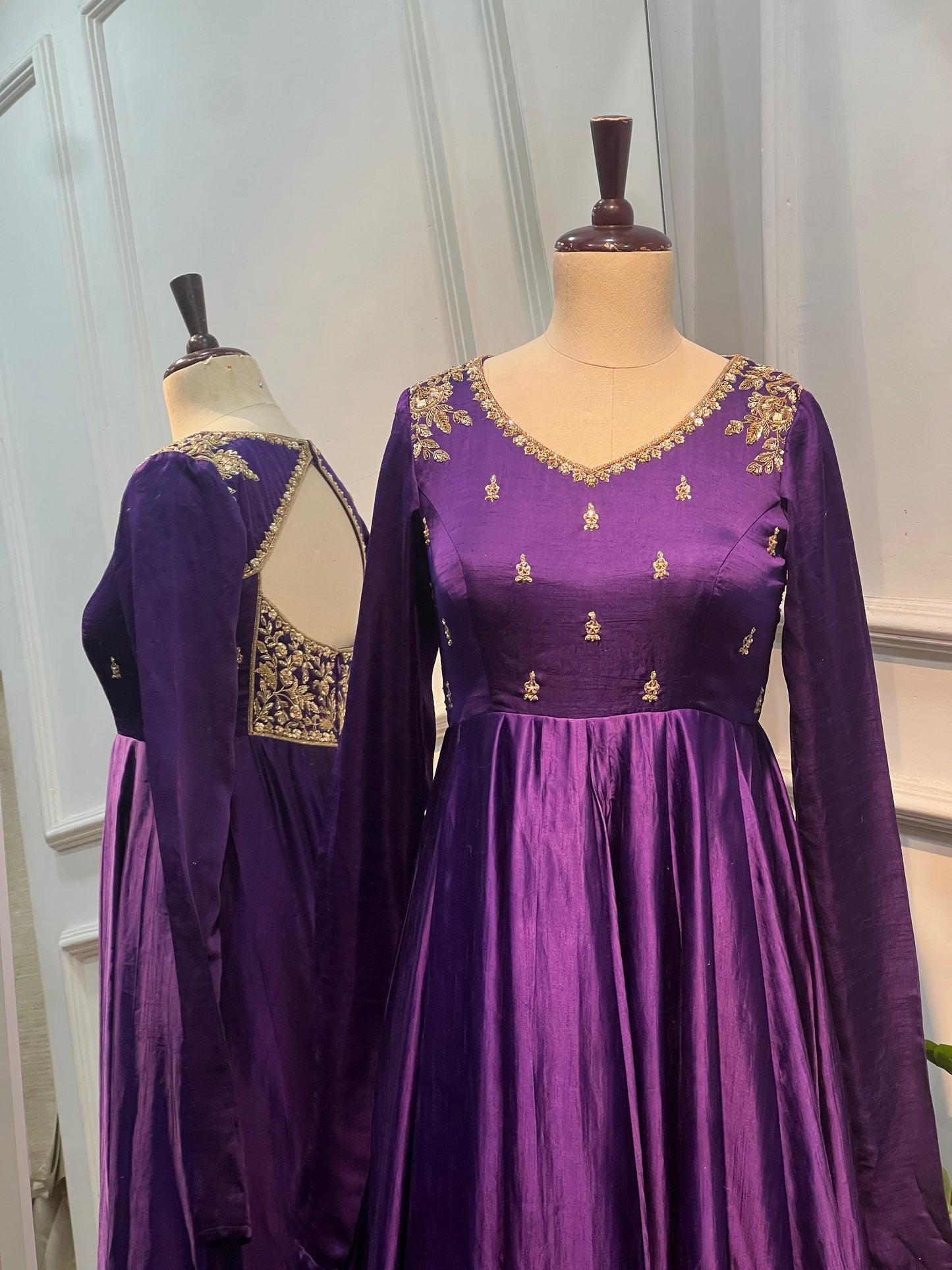 Royal Purple Satin Silk Anarkali with Zardosi & Cut Dana Handwork