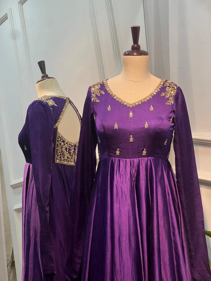 Royal Purple Satin Silk Anarkali with Zardosi & Cut Dana Handwork