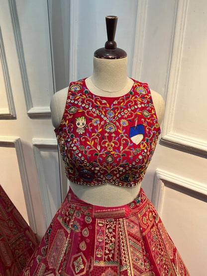 Banarasi Lehenga with Hand-Embroidered Raw Silk Blouse