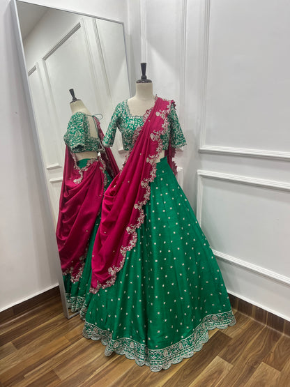 Pure Raw Silk Hand-Embroidered Lehenga Set