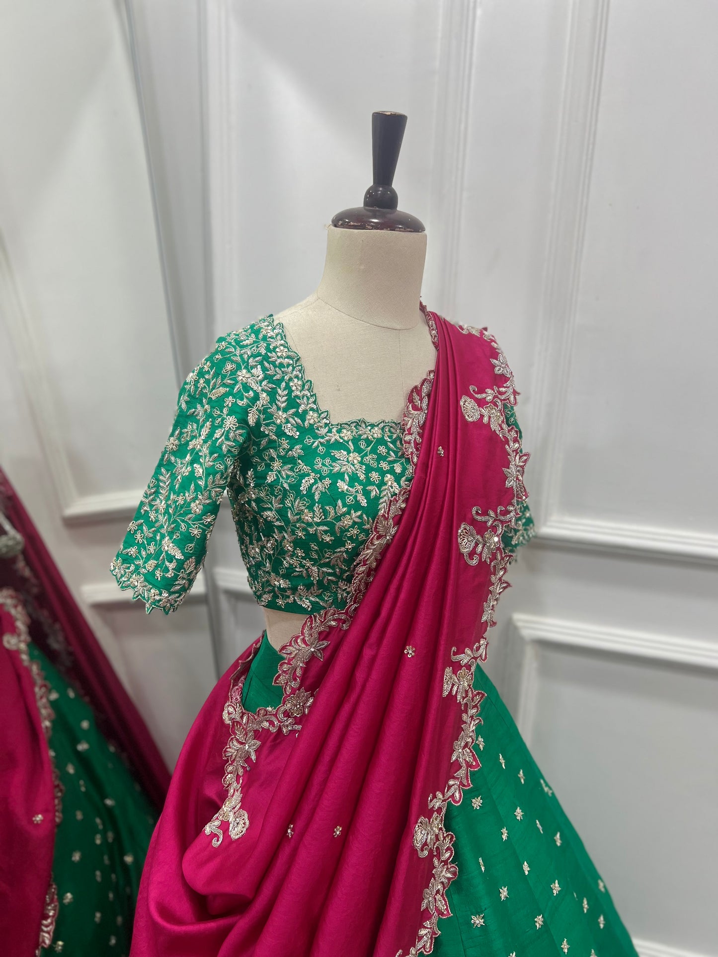 Pure Raw Silk Hand-Embroidered Lehenga Set