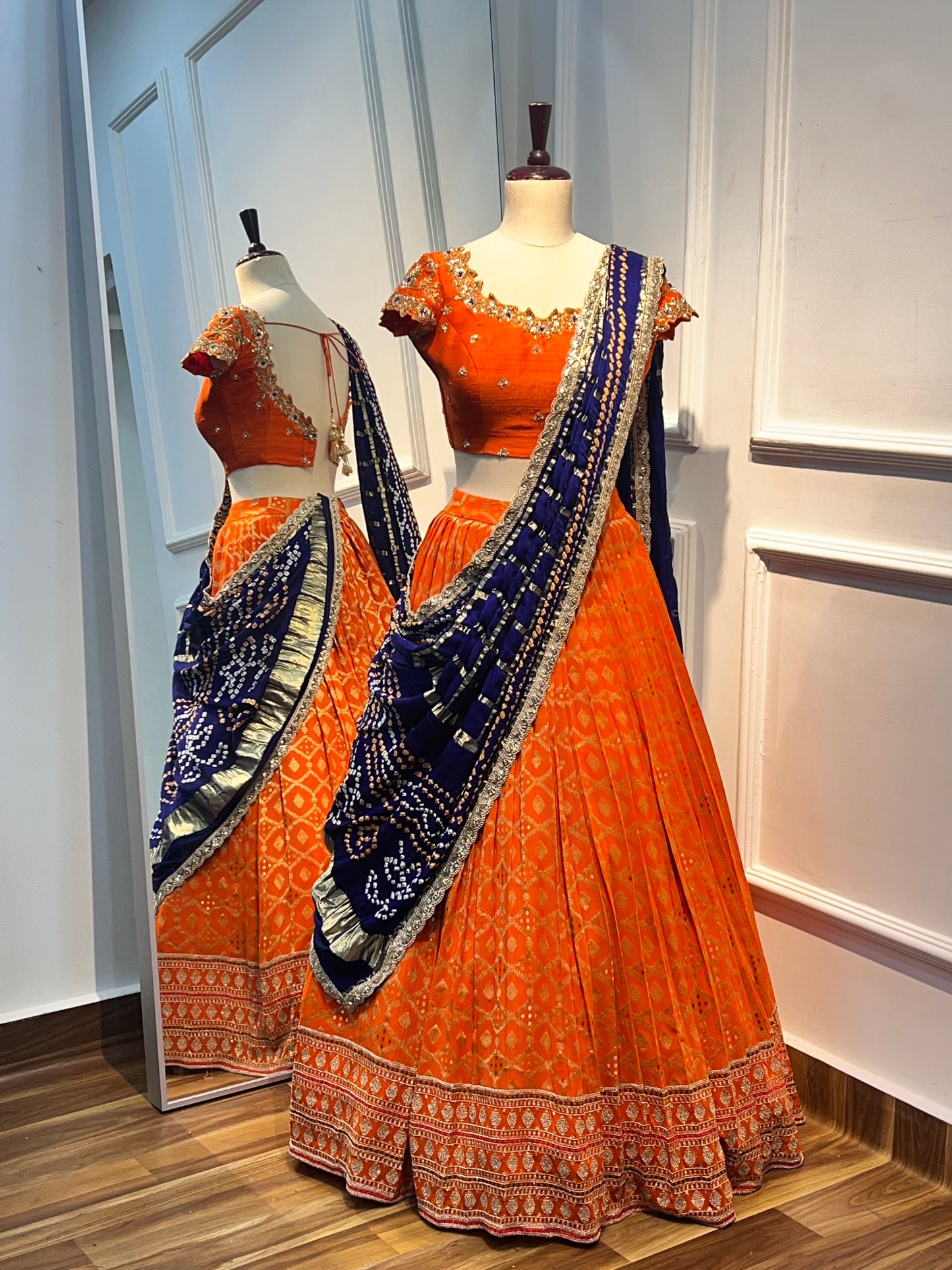 Orange Banarasi lehenga