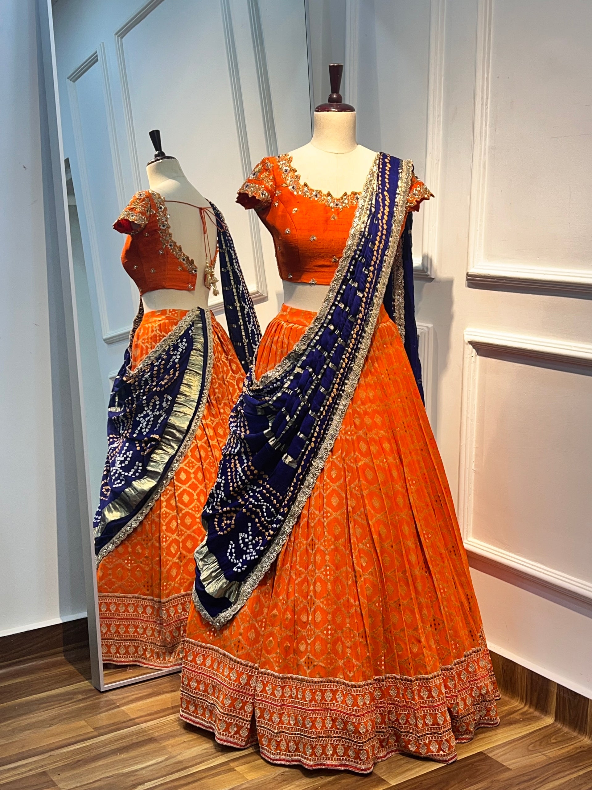 Orange Banarasi lehenga – Label Vishwa