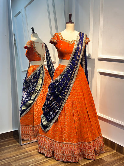 Orange Banarasi lehenga