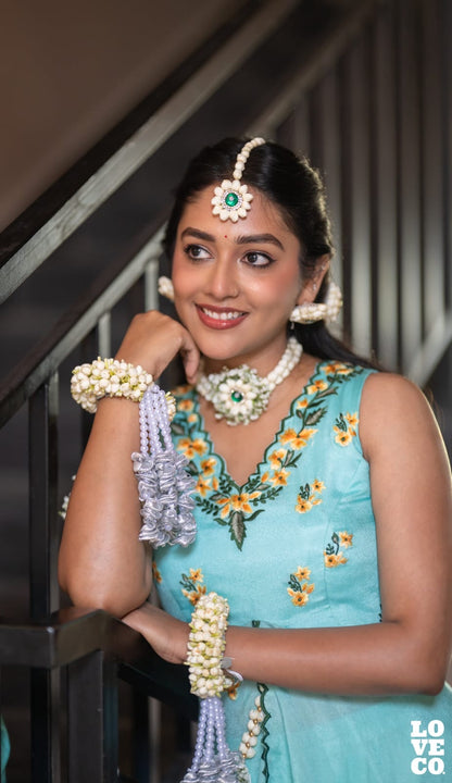 Pastel Mint Blue Sharara Set
