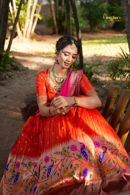 Big border Orange Paithani Lehenga