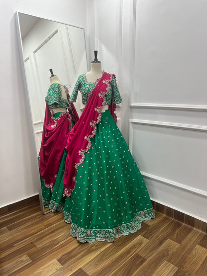 Pure Raw Silk Hand-Embroidered Lehenga Set