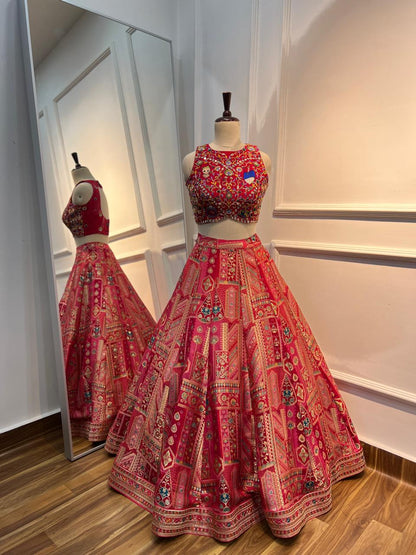 Banarasi Lehenga with Hand-Embroidered Raw Silk Blouse