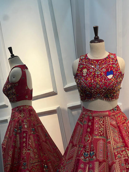 Banarasi Lehenga with Hand-Embroidered Raw Silk Blouse