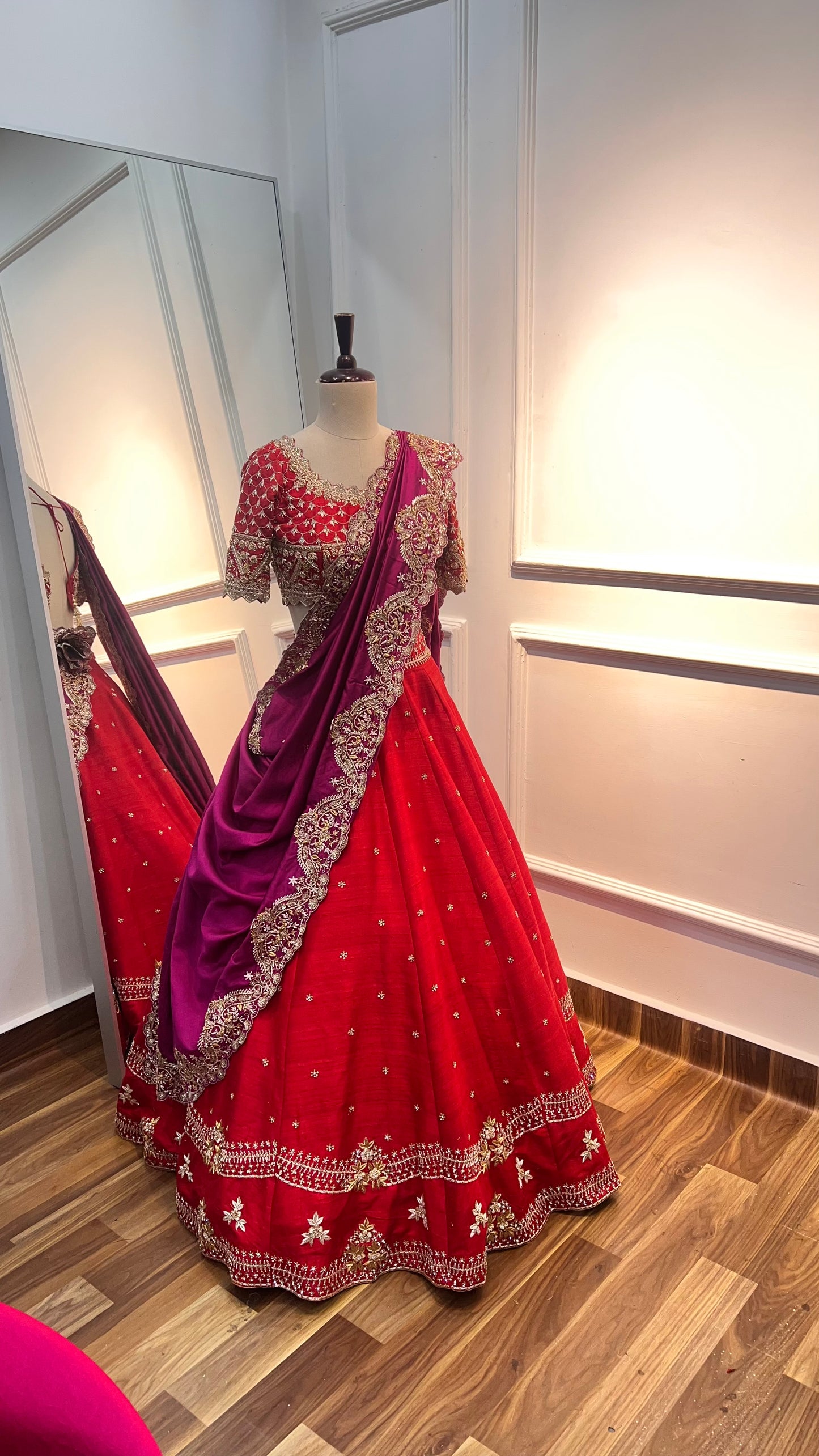 Pure Raw Silk Hand-Embroidered Lehenga Set