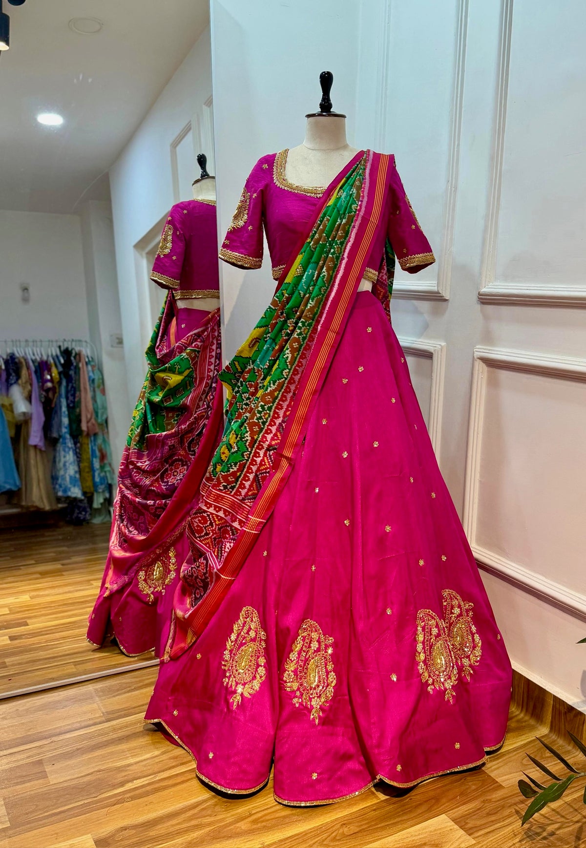 Rawsilk handwork Lehenga and blouse paired with pure payola Dhupatta