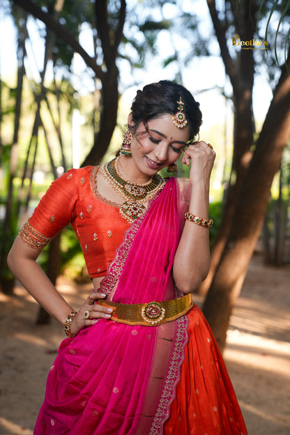 Big border Orange Paithani Lehenga