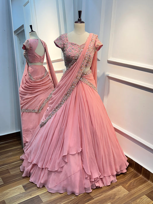 Peach pink Lehenga