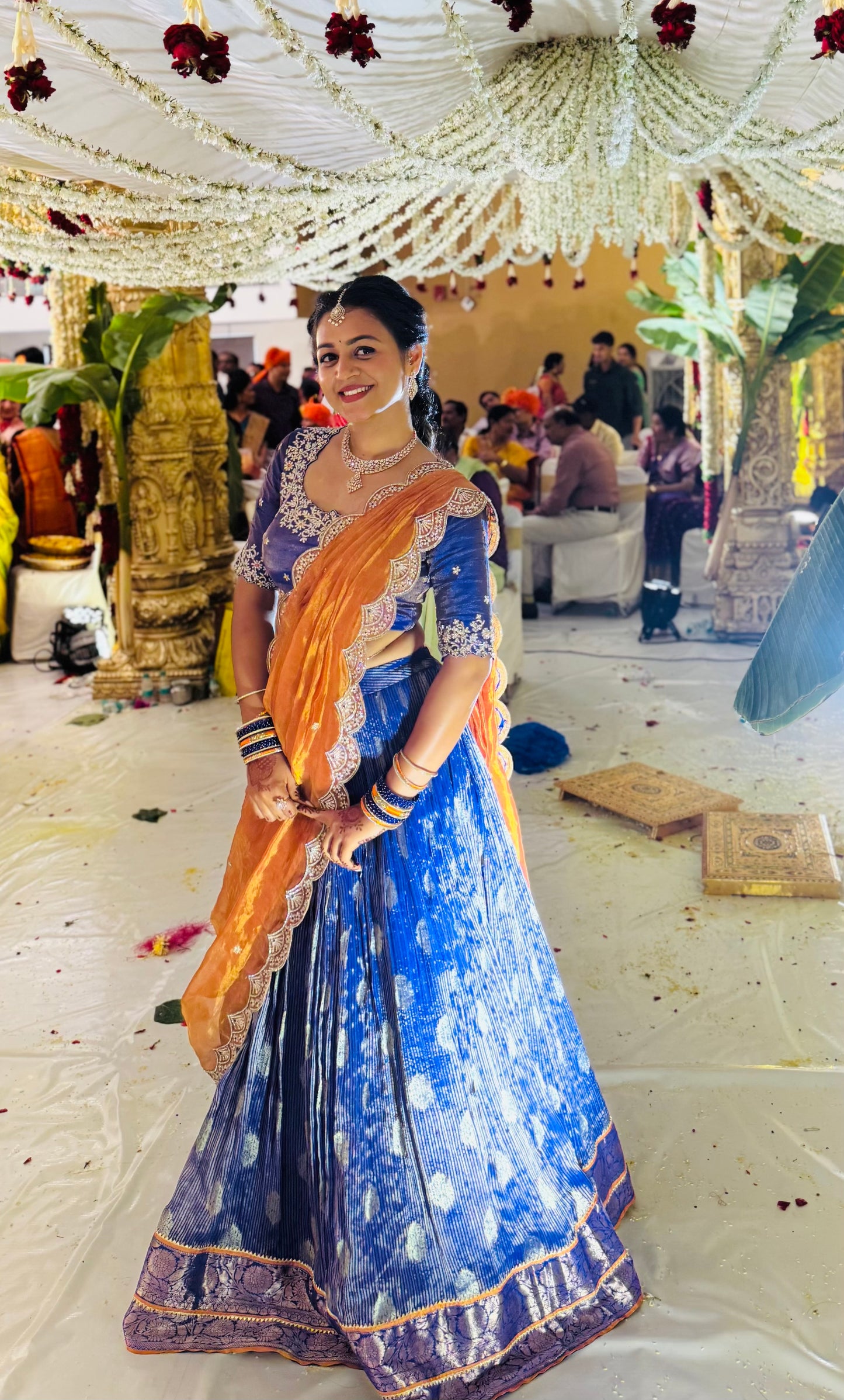 Banarasi Tissue Lehenga with Swarovski Hand-Embroidered Blouse & Contrasting Dupatta