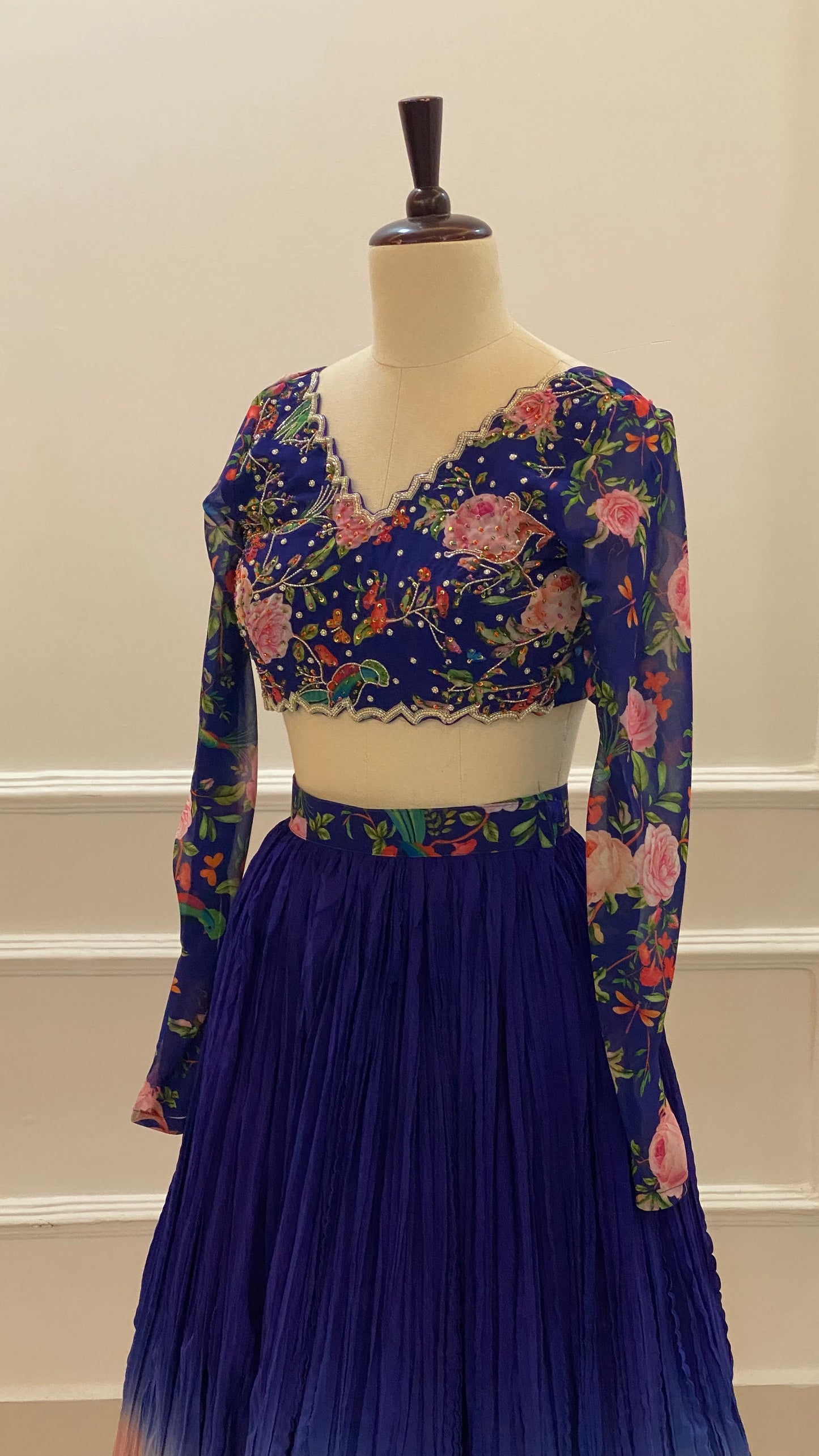 Blue & Peach Ombre Lehenga Set with Hand-Embroidered Blouse