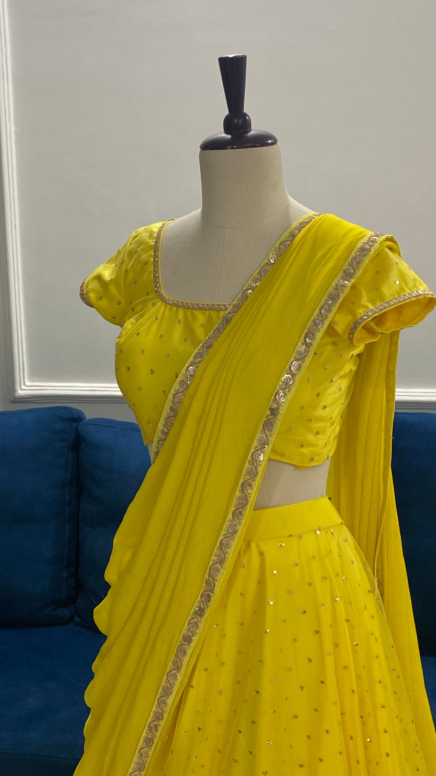 Yellow Net Lehenga with Buti Work and Georgette Dupatta