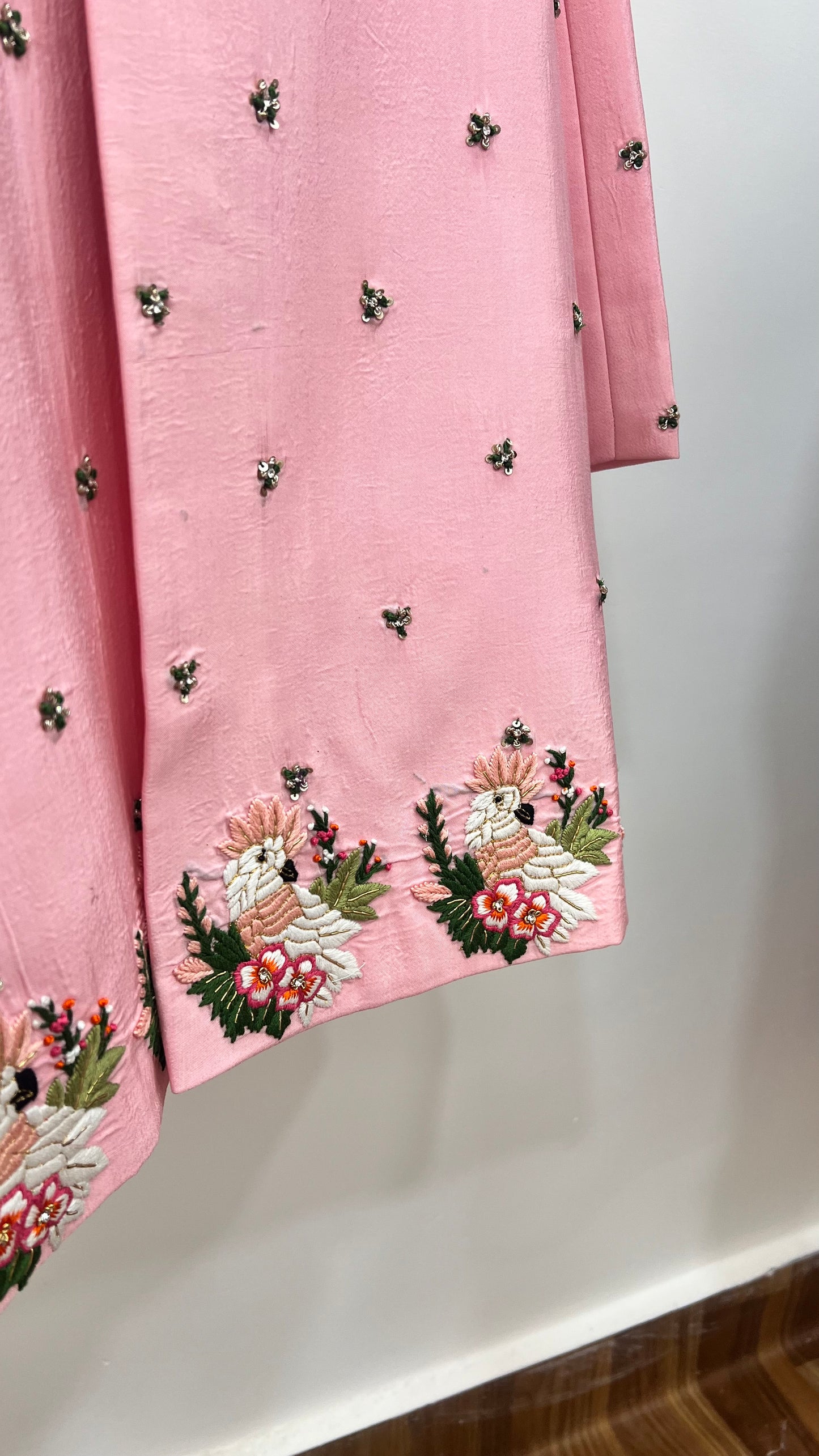 Pink Silk Semi Sherwani Set with Hand Embroidery
