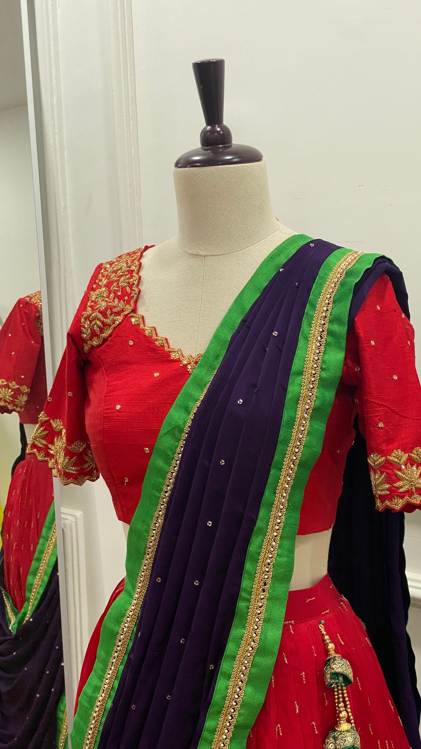 Traditional Paithani Lehenga Set with Raw Silk Maggam Work Blouse