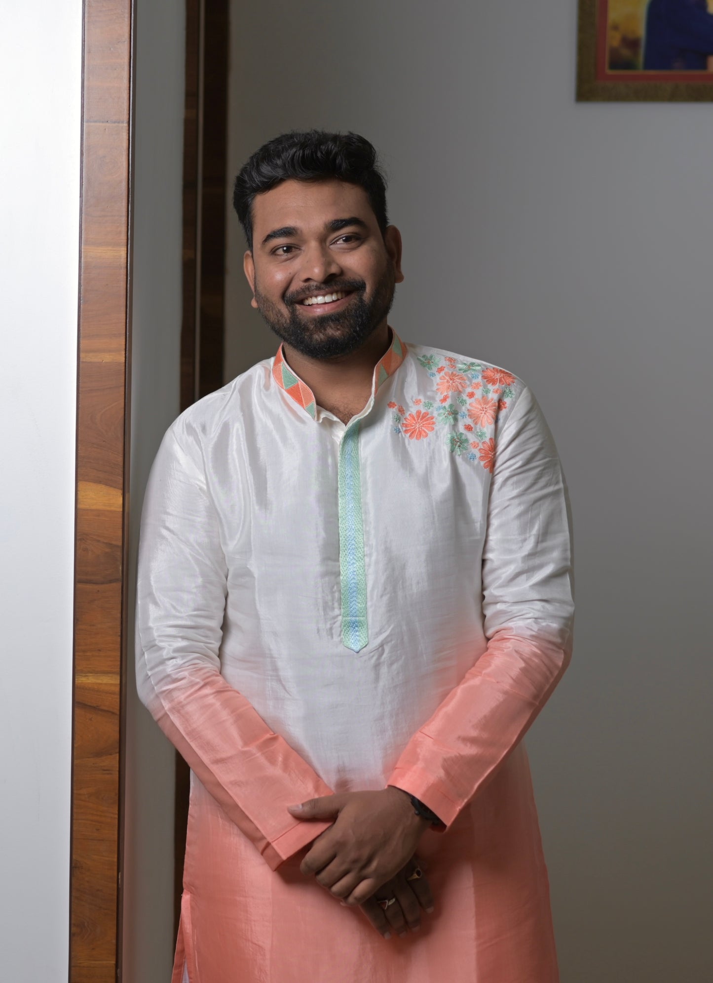 Handcrafted Silk Kurta Set with Tie & Dye and Thread Embroidery