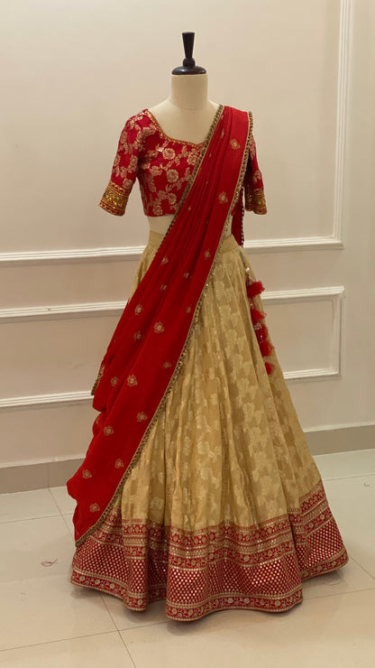 Banarasi Lehenga Set with Handwork Blouse & Chinon Dupatta