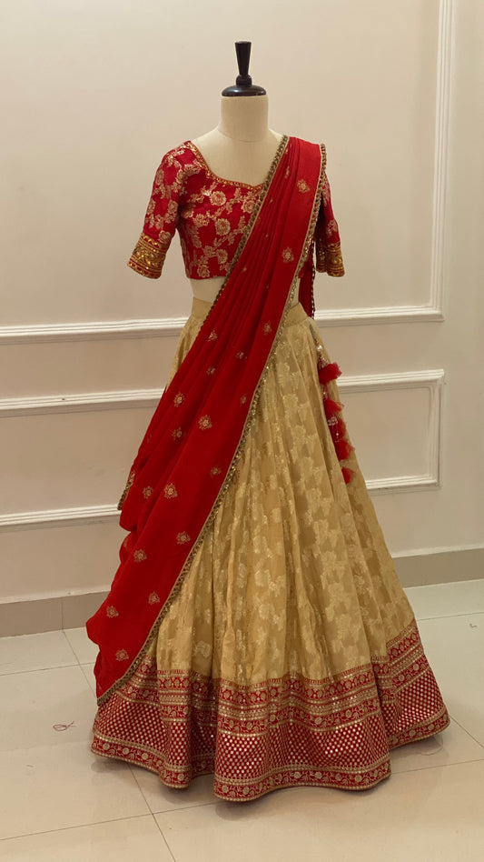 Banarasi Lehenga Set with Handwork Blouse & Chinon Dupatta