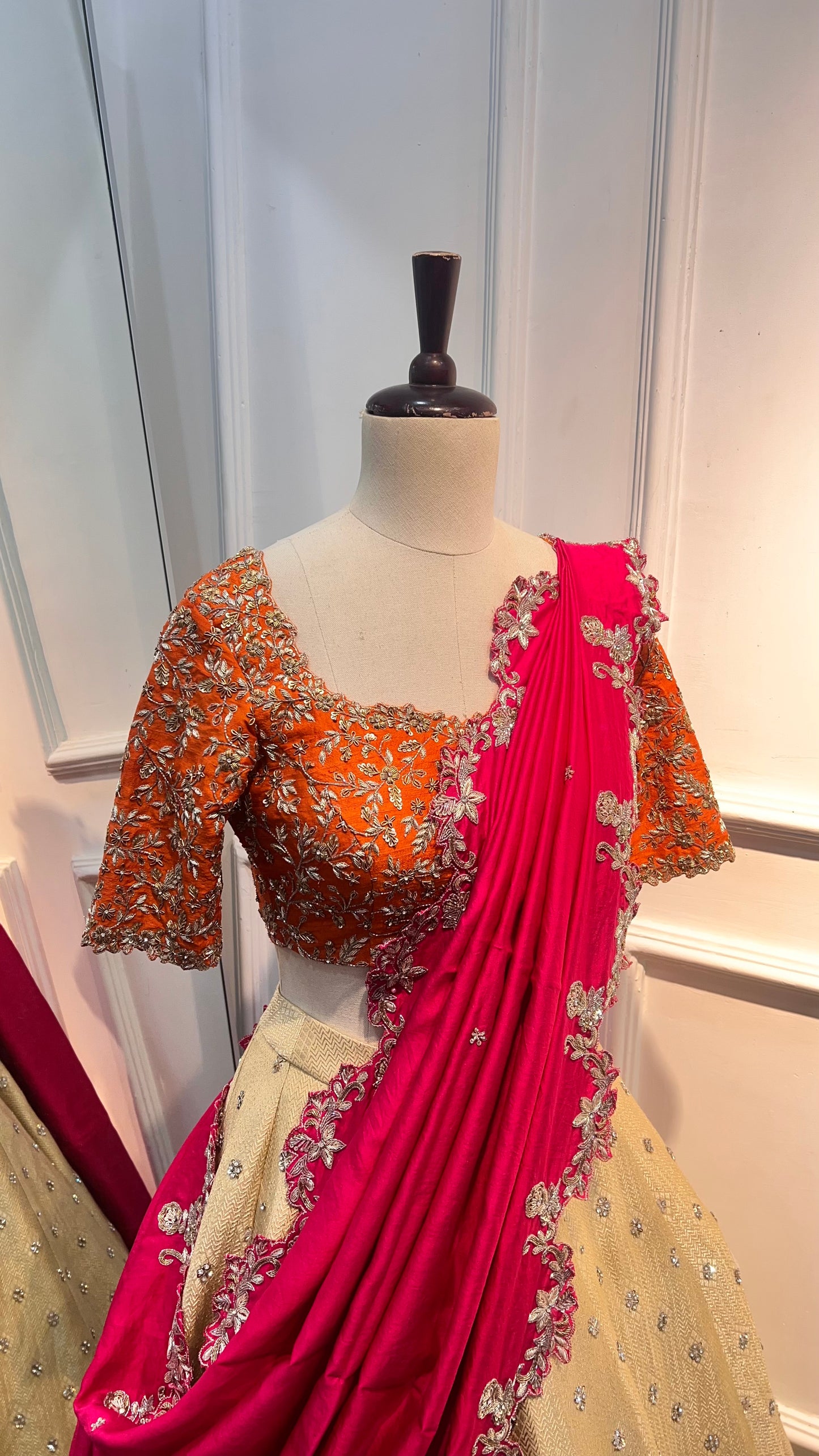 Raw Silk Blouse And Banarasi Lehenga With Cutwork Dupatta