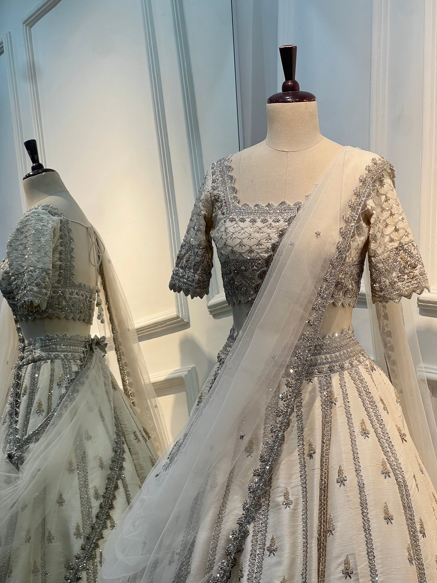 Ivory Raw Silk Lehenga with Hand Embroidery