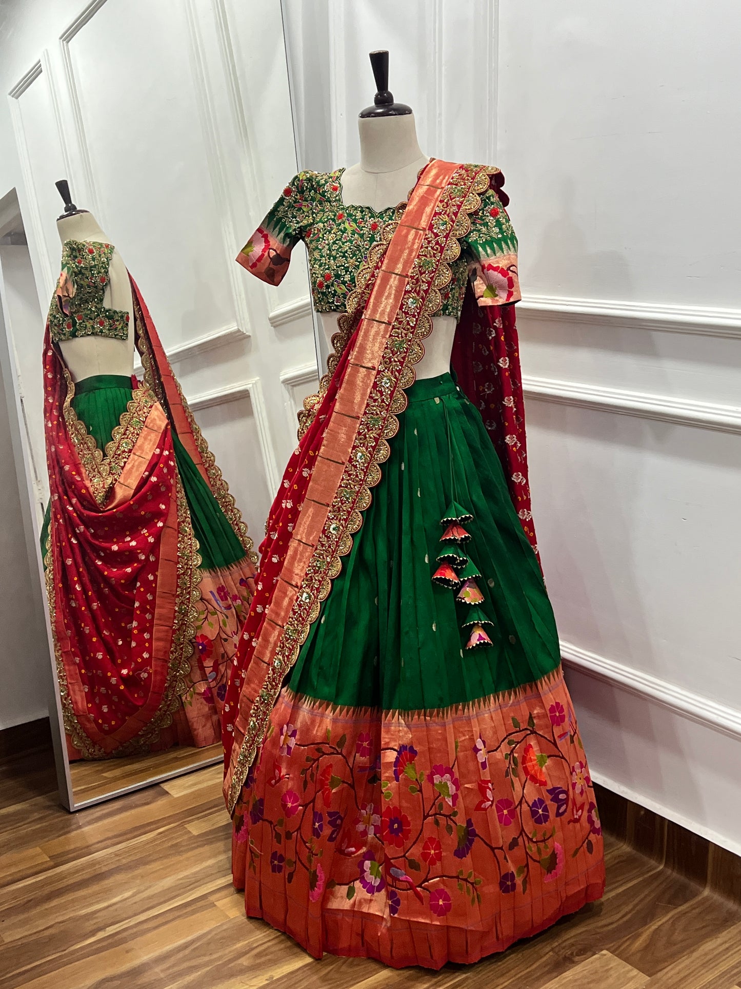 Pure Paithani Handwork Lehenga Set with Bandhani Dupatta