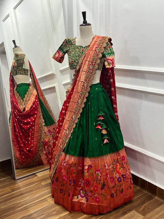 Pure Paithani Handwork Lehenga Set with Bandhani Dupatta