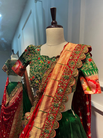 Pure Paithani Handwork Lehenga Set with Bandhani Dupatta
