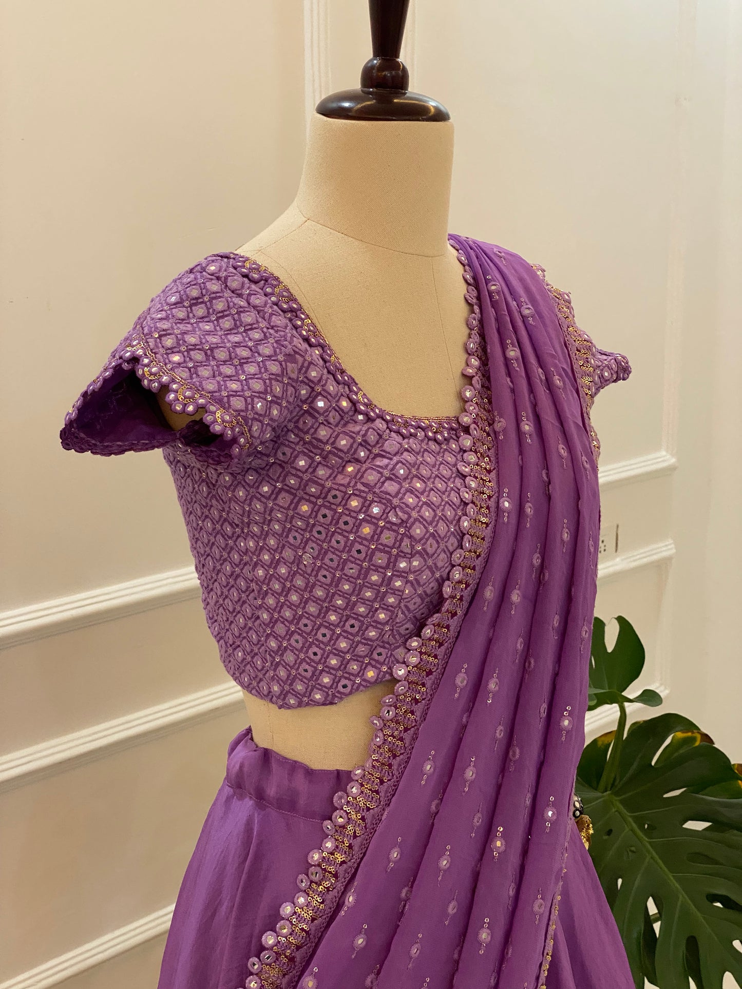 Mirror Work Lehenga Set in Tussar Silk & Georgette Dupatta